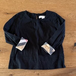 Burberry Baby Kids Children Classic Shirt with Plaid Patterned Cuffs Black Shirt